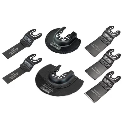 Image of Faithfull FAIMFKIT7 Wood and Metal Cutting, Stone Ceramic Grinding, Oscillating Multi Function Tool Blade 7 Piece Set. Compatable with Most Popular Brands