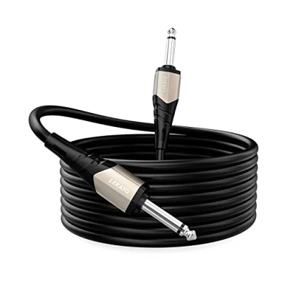 Image of LEKATO Guitar Cable, 6.35mm 1/4&quot; Jack to Professional Instrument 3M /10Ft Noiseless Audio Lead, for Guitars, Bass, Keyboard, Amp (Black, Straight Plug, Clean Signal)