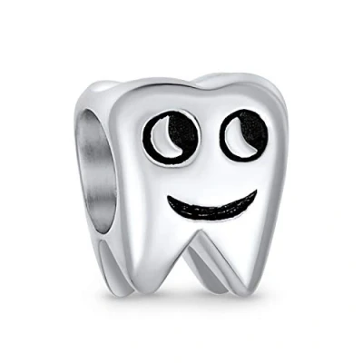 Image of Dentist Smiling Tooth Fairy Charm Bead For Women Teen Oxidized .925 Sterling Silver Fits European Bracelet