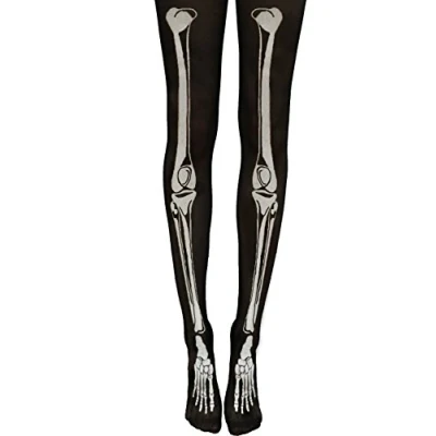 Image of Yummy Bee Skeleton Tights Women Halloween Black White Bone Day of Dead Fancy Dress Leggings