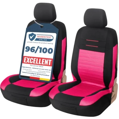 Image of Upgrade4cars Car Seat Covers Front Pair Black Pink Universal Cover Set for Driver and Passenger Seats + Headrest Cute Interior Accessories Women