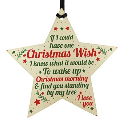 Image of RED OCEAN Christmas Wish Mum Dad Nan Grandad Wooden Star Memorial Tree Decoration Ornament Gift