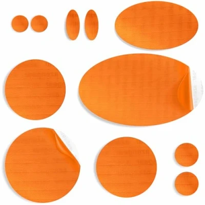 Image of aZengear Repair Patches for Down Jackets, Puffer Coats, Waterproof, Self Adhesive, Pre Cut, Tear Cold Heat Resistant Nylon Polyester Fabric, Fix Air Mattress, Inflatables, Tents (11 Pcs, Orange)