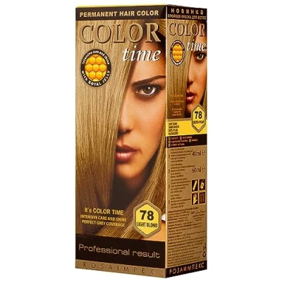Image of Color TIME Permanent Gel Hair Dye Light Blonde 78 Enriched with Royal Jelly and Vitamin C Covers Gray 100 ML