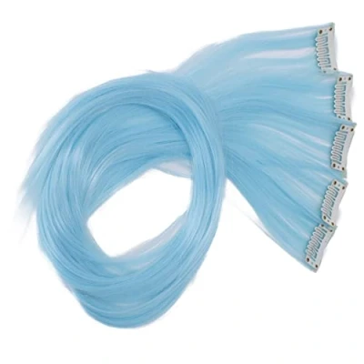Image of CAISHA 22&#039;&#039; 5 Pieces Colorful Highlights Clip In Extensions Hair Extension Straight Long Hairpiece Baby Blue BST109