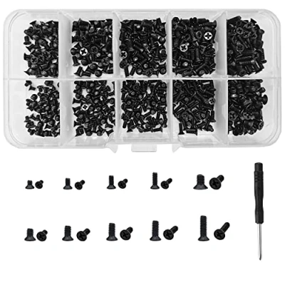 Image of 600 Pcs M2 M2.5 M3 Black Laptop Micro Assorted Screw, Flat Head Phillips Screws, Notebook Replacement Screws Set Kit, Machine Screw With Mini Screwdriver