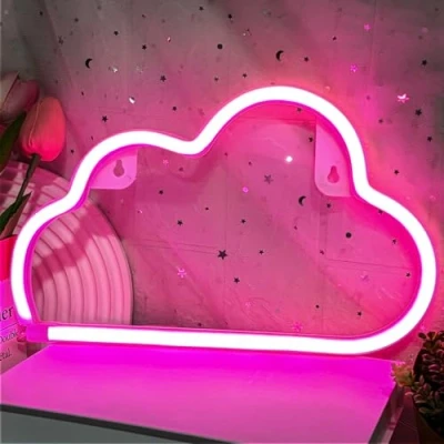 Image of Weeddy Cloud Neon Sign, Lightning Lights, LED Light Signs for Wall Decor, Battery or USB Powered Decorative Lights Bedroom,Party,Birthday Gift (Pink Cloud)
