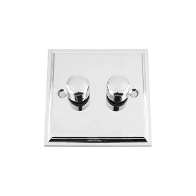 Image of Mains LED Light Dimmer Switch 250W 2 Gang Way Victorian Polished Chrome
