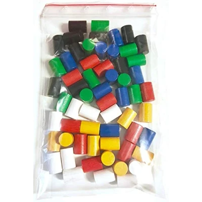 Image of Wooden Tiles for Board Games, Colourful Cylinder 10 x 15 mm, Made in Germany, 6 Colours, Pack of 60 (Base Mix)