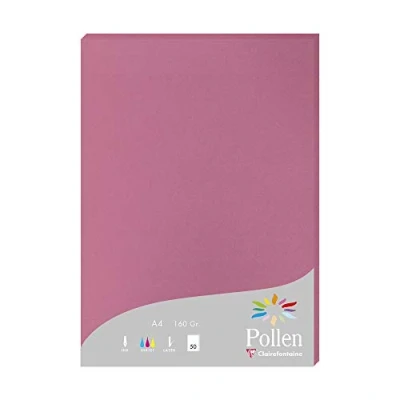 Image of Clairefontaine Ref 144281C Pollen Paper (Pack of 50 Sheets) A4 (210 x 297mm) in Size, 160gsm Card, Acid Free, Laser &amp; Inkjet Printer Compatible Hydrangea Pink