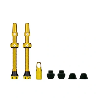 Image of Muc Off Tubeless Valves, Gold 60mm Dust Caps for Bikes with Valve Core Removal Tool Presta MTB/Road/Gravel