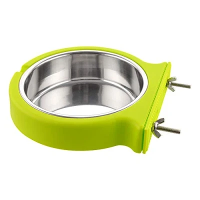 Image of MOACC Crate Dog Bowl, Removable Stainless Steel Hanging Pet Cage Bowl Food &amp; Water Feeder Coop Cup for Cat, Puppy, Birds, Rats, Guinea Pigs, 800ml, Green