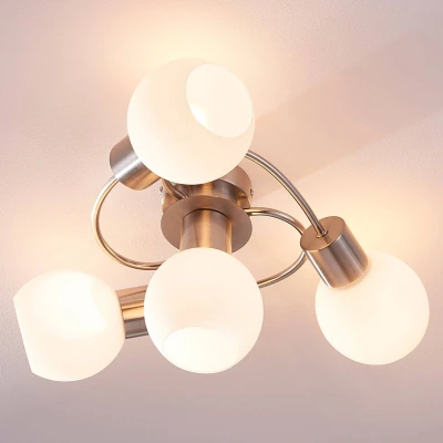 Image of Lindby Ciala ceiling light, 43 cm, 4 bulb, nickel coloured, glass