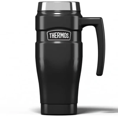 Image of Thermos Stainless King Gun Metal Travel Mug (470ml), Reusable Insulated Steel Coffee Cup for Hot or Cold Drinks, Vacuum Sealed Water Flask with a Leak Proof Lid, 7hr Hot/18hr