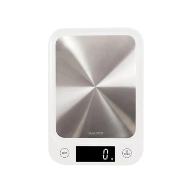 Image of Salter 1105 SSWHDR Stainless Steel Electronic Scale 5 KG Capacity, Large Platform Digital, Slim Design, Easy to Clean, Backlit Display, Tare Function, Accurate Readings, Batteries Included, White