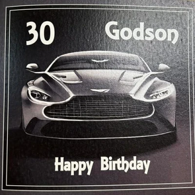 Image of white cotton cards Godson 30 Happy Enjoy, Handmade 30th Birthday Card (Orange Sports car)