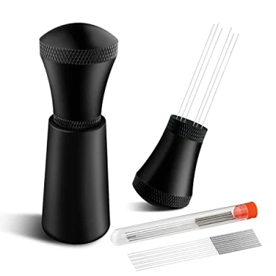 Image of NOTSEK WDT Tool, Tool Espresso with Stand, 7 Needles 0.3mm Distribution for Barista, Stainless Steel Coffee Needle Aluminum Alloy Stand (Black)