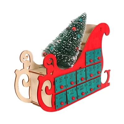 Image of Wood Advent Calendar,DIY Calendar Box Lighted Wooden Carved 24 Day Countdown to Christmas Calendar, Storage
