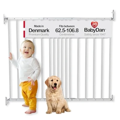 Image of BabyDan Lasby True Pressure Fit Safety and Baby Gate 73 80.5cm 72cm Height. White. Made in Denmark.
