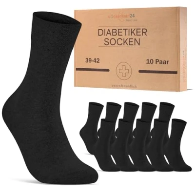 Image of 10 Pairs of Diabetic Socks for Men &amp; Women without Elastic Waistband Seam Made Cotton with Comfort Rubber, black, 43 46