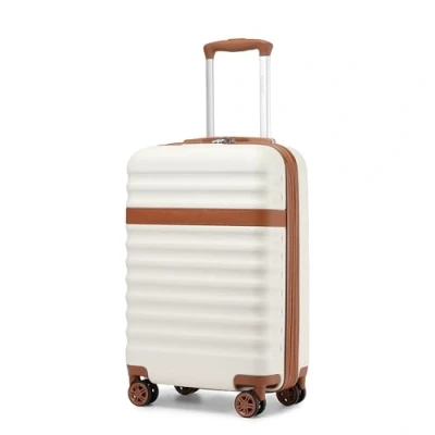 Image of Kono Carry On Suitcase Small ABS+PC Hardshell Lightweight Travel Cabin Luggage with TSA Lock Spinner Wheels (Cream/Brown)