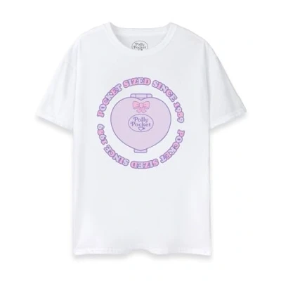 Image of Polly Pocket Womens T Shirt Ladies Short Sleeve Fold Up Toy Graphic Tee in White Adults Sized Since 1989 Nostalgic Apparel Top Miniature Character Merchandise Gift