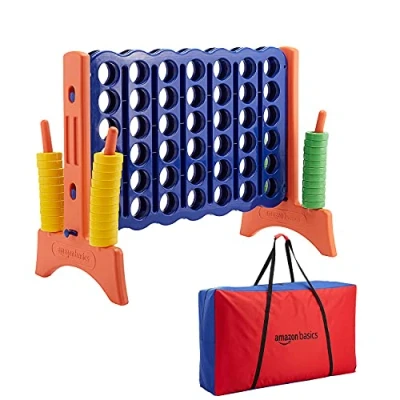 Image of Amazon Basics Junior BPA Free 4 to Score Giant Premium Plastic Games Set, in A Row For Kids and Adults with Carrying Bag, Great Gifting, Variety of Colors, Blue, Yellow, Red, Green, Large