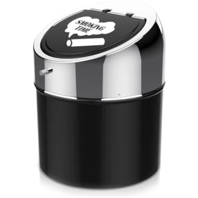 Image of LegendTech Stainless Steel Ashtray with Lid, Portable Windproof Large Capacity Anti Scratch Garden Office Home Decoration Gift (Silver Black)