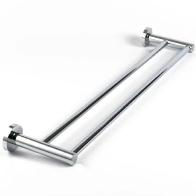 Image of Pebble Grey™ London Double Towel Rail for Bathroom, Wall Mounted with Screws, Polished Bath &amp; Hand Holder, Minimalist, Modern, Anti Rust, Concealed Fixings Chrome