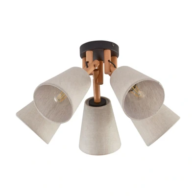 Image of Vaio Multi Arm Semi Flush Ceiling Lamp Pine, Cream 5xE27