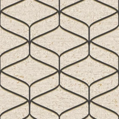 Image of YöL Linear Concrete Cream Black Wallpaper Metallic Effect Stylish Trendy Modern Contemporary Feature Wall