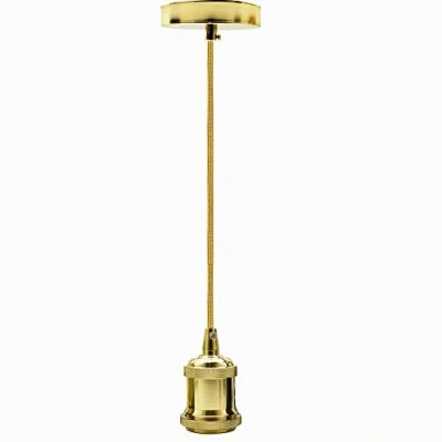 Image of LEDSone French Gold Vintage Metal Ceiling Pendant Light Fitting, Round Braided Flex 1m Cable, E27 Lamp Holder Suspended Fitting Kit for Indoor Lightings (French Gold)