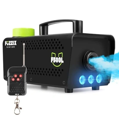 Image of Fuzzix F503L Party Smoke Machine with LED Lights &amp; Wireless Remote Compact Fog for Parties, DJ Events, and Special Effects, Disco Machine, Mini Haze