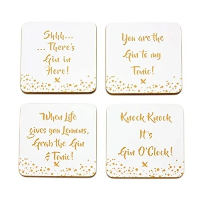 Image of Set of 4 Fun Message / Slogan Coasters &#039;GIN&#039; Themed