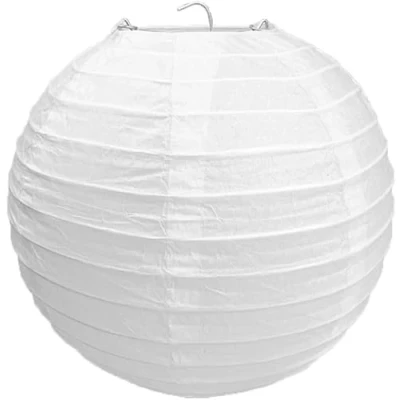 Image of 30cm Round White Paper Light Shade Lantern Classic Bamboo Style Ribbed Lampshade Hanging Circular Ceiling for Bedrooms, Living Rooms, Parties &amp; Events