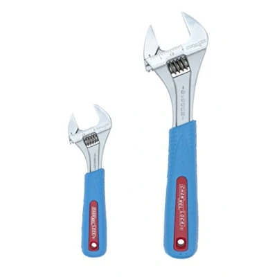Image of Channellock WS 2CB 2 Piece Adjustable Wrench Set 6 Inch &amp; 10 Precise Jaw Design Grips in Tight Spaces Measurement Scales for Easy Sizing of Diameters Code Blue