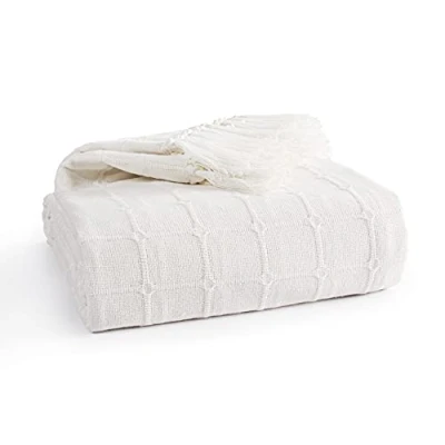 Image of EHC Throws for Sofas, Settee covers 3 or 4 Large Seater Sofa, Cotton Bedspread Bed Blanket, 254 x 279cm, Ivory