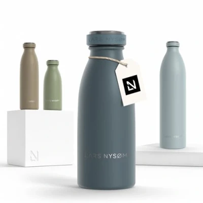 Image of LARS NYSØM Stainless Steel Insulated Water Bottle 12oz 17oz 25oz 34oz 51oz Thermo Flask for Hot and Cold Beverages Leakproof Drinking (Stone Blue, 350ml)
