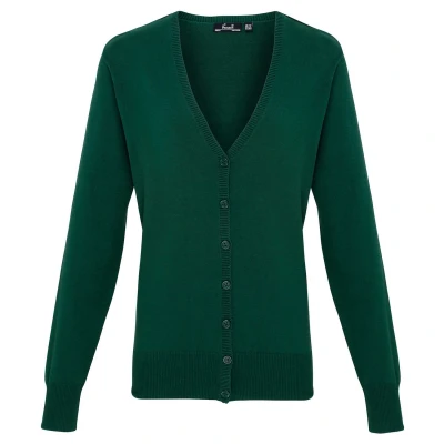 Image of Premier Womens/Ladies Cotton Acrylic V Neck Cardigan (Bottle Green) Size 22 UK