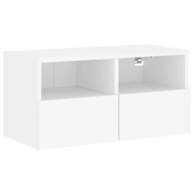 Image of vidaXL Wall Mounted TV Cabinet in White, Engineered Wood Floating Media Unit with 2 Shelves and Door Compartments, Living Room Furniture, Modern Design, 60x30x30 cm