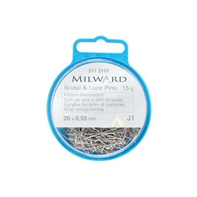 Image of MILWARD Bridal/Lace Straight Sewing Pins Compact, Mild Steel, Silver, 26mm, 15g