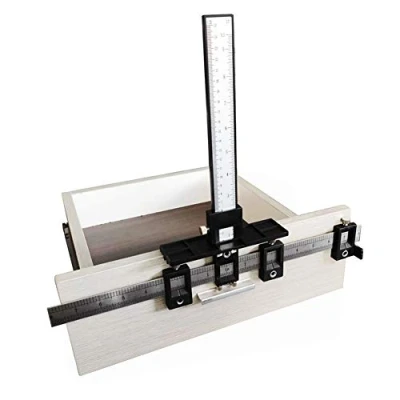 Image of Multi Functional Woodworking Handle Punch Locator, Black Adjustable 410mm Measuring Range for Door Panels Cabinets Drawer Fronts Fascia Boards