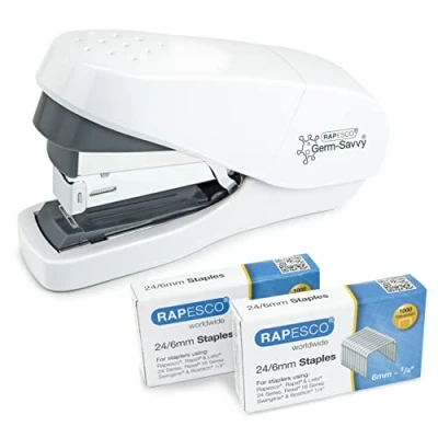 Image of Rapesco 1689 ECO Less Effort Flat Clinch Stapler with 2000 Type 24/6mm Staples, 35 Sheet Capacity, White