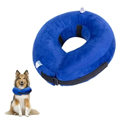Image of Nobleza Inflatable Dog Collar Recovery Pet Protection Cover Neck After Surgery Adjustable Cone for Extra Large and Cat, Blue