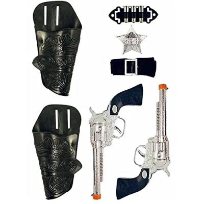 Image of Kids Wild West Cowboy Sheriff Set Role Play Dress Up Twin Holster Toy Guns Children&#039;s Fancy Accessories