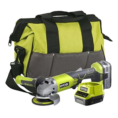 Image of Ryobi R18AG 140S 18V ONE+ Cordless Angle Grinder Starter Kit (1 x 4.0Ah), Hyper Green