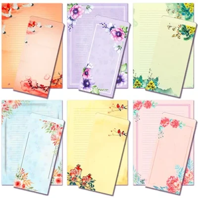 Image of A4 Floral Stationery Paper and Envelopes Set, 48 Pieces Letter Writing with 24 pc Self Sealing Envelopes, 100gsm Heavy Weight Printer Friendly, Color Both Sides, Ink Painting Classic Stationary