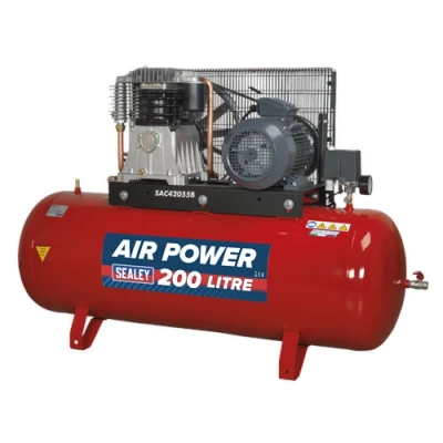 Image of Sealey Air Compressor 200L Belt Drive 5.5hp 3ph 2 Stage with Cast Cylinders