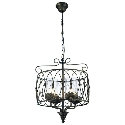 Image of Malcolm Caged Ceiling Pendant 4 Light E27 Black, Gold with Clear Glass