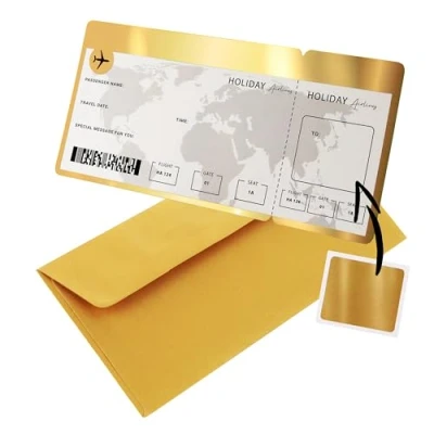 Image of CraftWerk Airline Ticket with Scratch Surface Personalised Flight for Women, Boyfriend or Girlfriend Boarding Pass as Gift Packaging Travel and Holiday